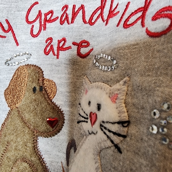 "My Grandkids are Pawsitively Purrfect" embroidered grey sweatshirt. Size 2X - Picture 3 of 14